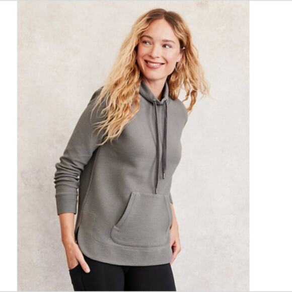 Organic-Cotton Ribbed Sweatshirt Funnel Neck Front Pocket Size XS - Picture 1 of 7